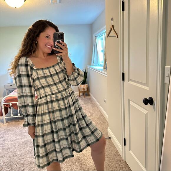 Madewell Cotton Black Blue Pink Smocked Square Neck Mini Dress Large - Picture 4 of 12